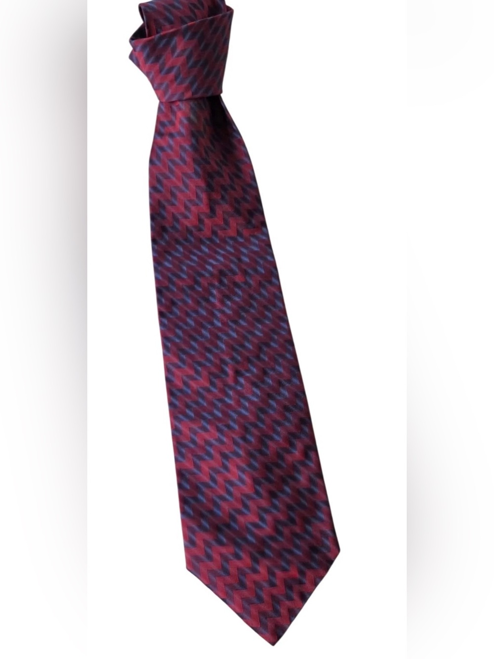 ALFANI Vintage Burgundy Silk Necktie with Blue Stripes Made In Italy NWOT